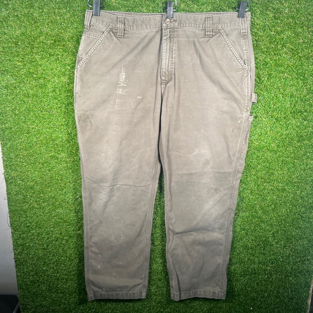 Carhartt Mens Relaxed‎ Fit Carpenter Work Pants Brown Gray 42x32 Distressed